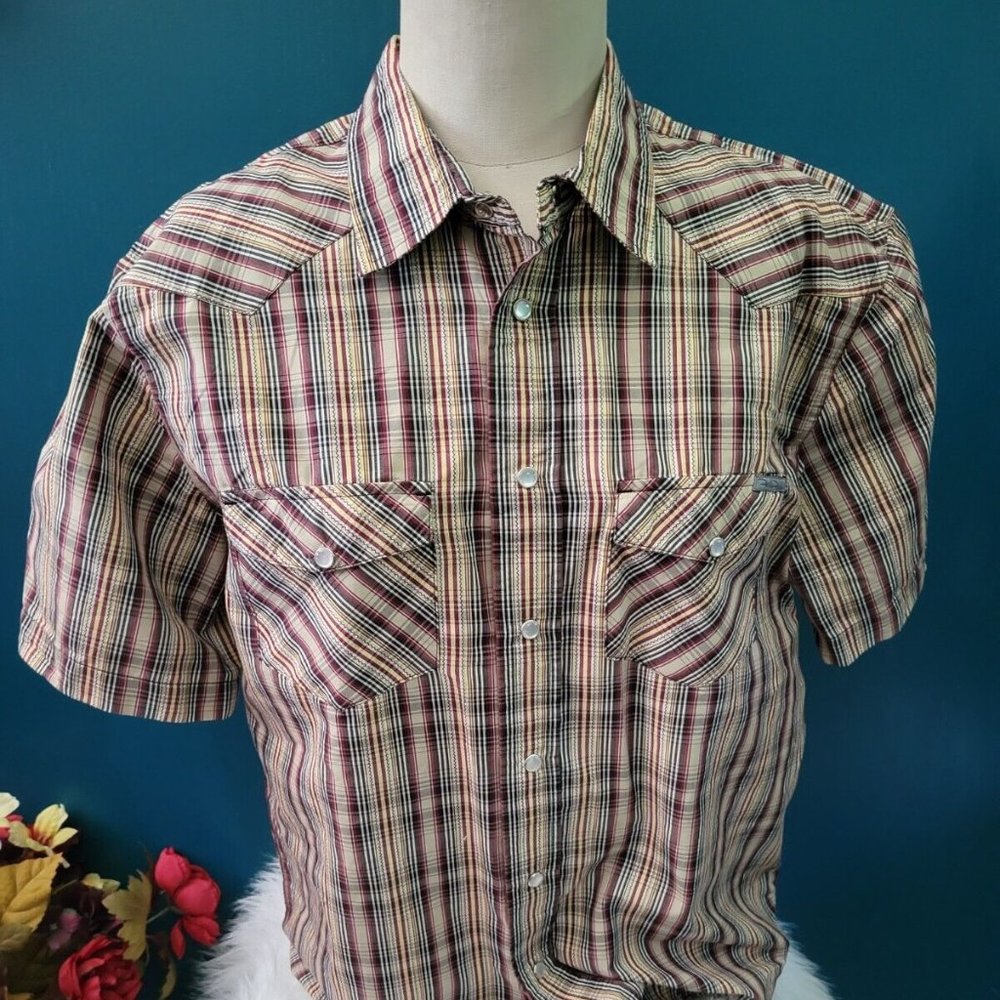 SIZE M REWIRE MFG CO Men's Western Snap Up Checked Short Sleeve Shirt INVPV57